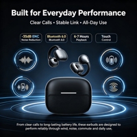 Écouteurs Bluetooth 6.0 à Conduction Osseuse VPU ENC, Casque Sans Fil à Réduction de Bruit, Haut-parleur 11mm, Contrôle Tactile, Écouteurs Ouverts