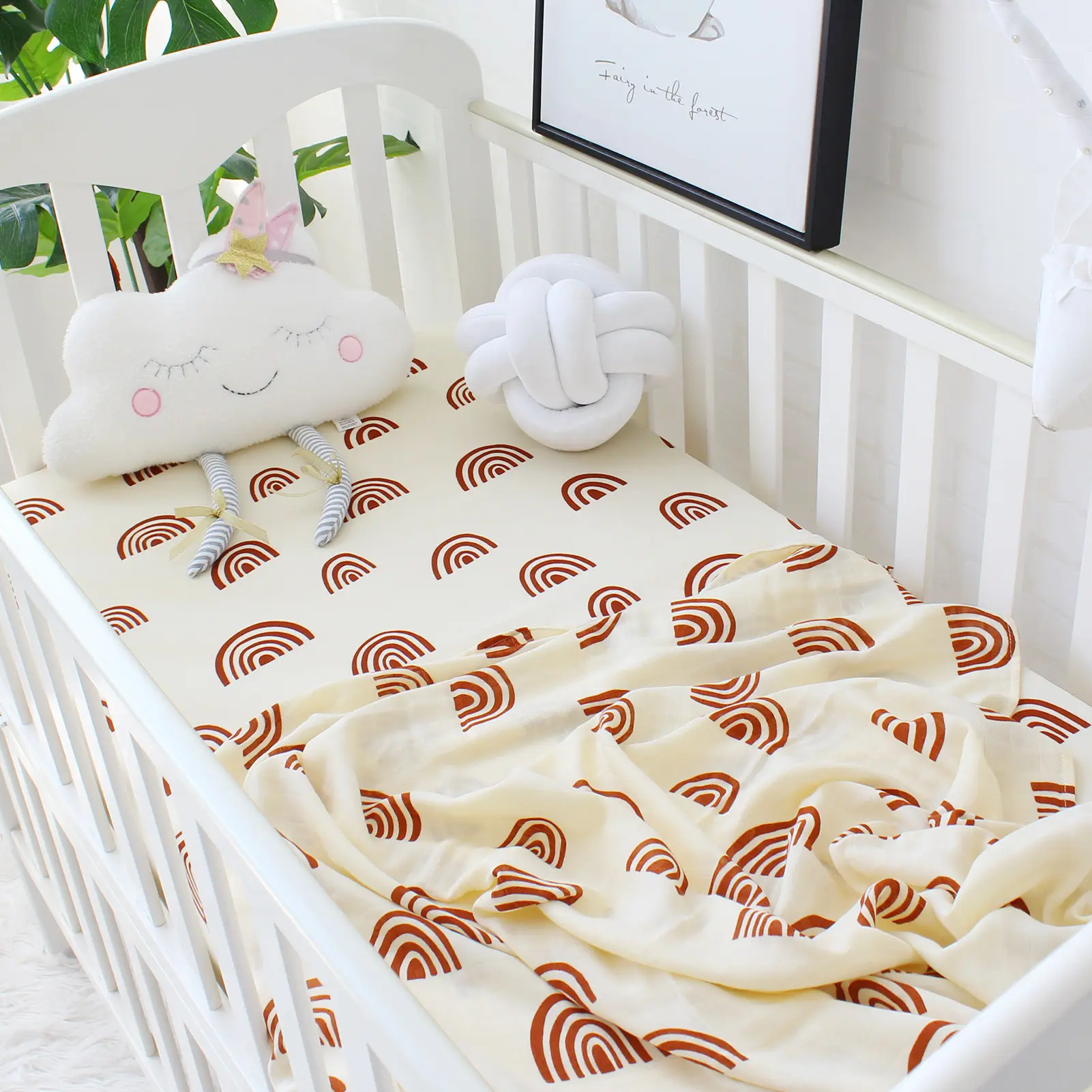 Vente en gros de draps de lit pour bébé en coton imprimé, doux et personnalisé