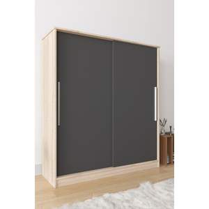 Armoire coulissante moderne Zambak 160 cm gris foncé, placard convertible avec 11 étagères et 2 tiroirs pour atelier, design épuré - Product Image 1