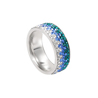Vente en gros d'anneaux en acier inoxydable de 8 mm avec zircon brillant coloré incrusté, anneaux dégradés exquis avec strass multicolores pour femmes, cadeau