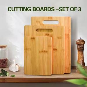 Juego de tabla de cortar de madera maciza de bambú Natural totalmente personalizada de 3 piezas, tabla de cortar de alimentos gruesa duradera portátil para Cocina - Product Image 3