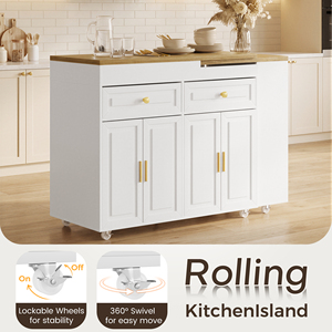 <b>Expandable</b> Rolling Kitchen Island with Wood Top with Storage Cabinet & Drawers and Open Shelf for Modern Home Dining - Product Image 5