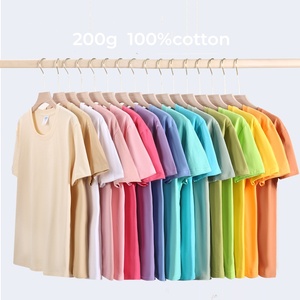 Venta al por mayor barato colorido 200g 100% algodón manga corta Camiseta para Mujeres Hombres Color sólido liso adolescentes camiseta - Product Image 1