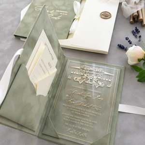 Invitaciones Clásicas de Acrílico Color Salvia para Cumpleaños y Bodas, con Bolsillo para Tarjetas, Sobre, Carpeta, Lámina Dorada, Tapa Dura, Estilo Vintage, Personalizadas, Sancho - Product Image 2