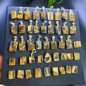 Liontin Kubus Kuarsa Penyembuh Grosir Perak Sterling 925 Alami dengan Rutil Emas untuk Dekorasi - Product Image 4