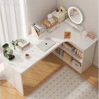 Bureau d'angle en forme de L avec double armoire de rangement, poste de travail multifonctionnel pour bureau à domicile, étude et écriture