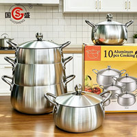 Batterie de cuisine en aluminium épaissi de 10 pièces, grande capacité, avec couvercles, casseroles et faitouts pour la cuisine, pot à soupe QQ