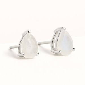 Sterling Silver Rhodium Plated Rainbow Moonstone Pear Cut <b>Stud</b> <b>Earrings</b>-Wholesale Natural Gemstone Jewelry for Party Gift - Product Image 5