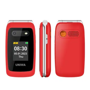 UNIWA V202T Senior Phone 2.4-Inch Double Screen Big Buttons SOS Emergency Button 4G Flip Features Dual SIM Card GSM LTE UK Plug