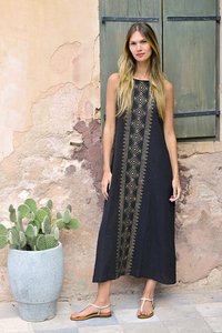 Robe d'été décontractée en coton écologique pour femmes avec taille naturelle et volants - Product Image 5