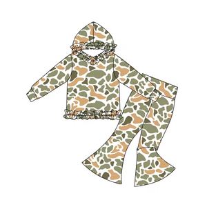 Meilleures ventes : Ensemble assorti 2 pièces pour petites filles, sweat à capuche camouflage à col volanté, pantalon évasé à manches courtes, vêtements écologiques - Product Image 6