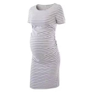 Robe <span class=keywords><strong>T</strong></span>-<span class=keywords><strong>shirt</strong></span> <span class=keywords><strong>Mini</strong></span> Décontractée Ample en Jersey Respirant à Rayures et Imprimé Lettres pour Femmes Enceintes – Silhouette Crayon – Idéale É<span class=keywords><strong>t</strong></span>é - Product Image 3