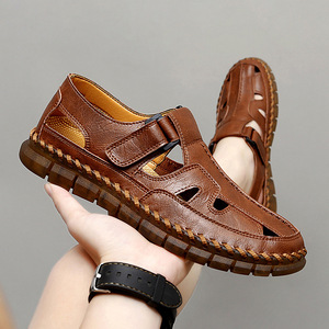 <b>Men's</b> New Summer Outdoor Sandals Breathable Leather Lined Closed-Toe Beach <b>Shoes</b> Height Increasing Non-Slip Hollow Clogs <b>Driving</b> - Product Image 4