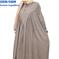 Abaya à col mandarin et encolure plissée, légère et respirante, marron, pour femmes musulmanes, robe longue de prière du Ramadan, personnalisable