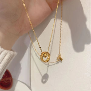 Zhou Family Gold Ball Necklace For Women 24k Real Gold Plated Copper Alloy Charm Collarbone Chain Gift Jewelry - Product Image 1