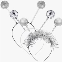 Promotion Halloween : Serre-tête amusant en plastique avec boule en mousse, motif extraterrestre de dessin animé et paillettes dorées, pour adultes, idéal pour les fêtes de Nouvel An et de Noël en intérieur