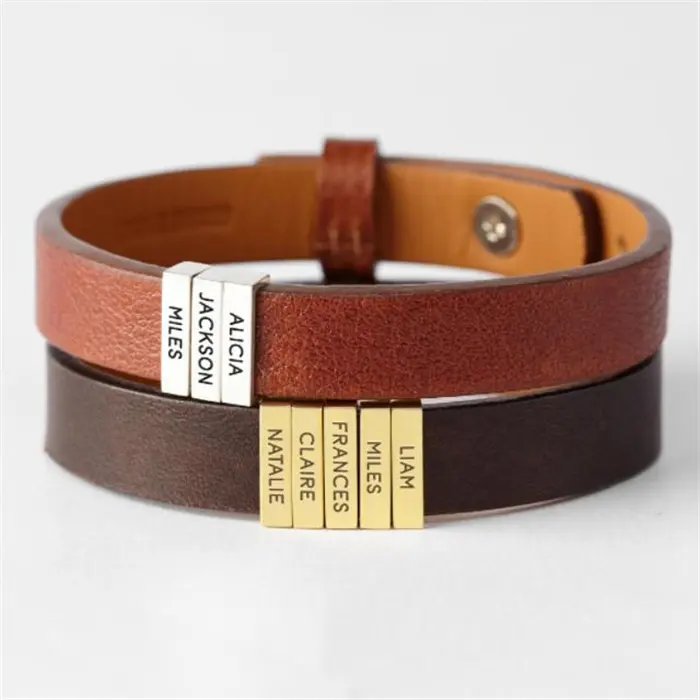 2022 Personalized text men leather bracelet adjustable custom phrase Bracelet for son for boyfriends father's day jewelry gifts
