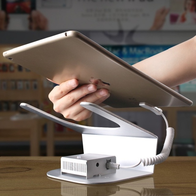 Security Display Anti-Theft Aluminum Alloy Motion Sensor Stand for iPad & Android Tablets with Silver Finish