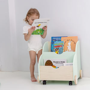 Conteneur à livres 2 en 1, marcheur vert à pousser, bibliothèque en bois massif pour bébé, meubles de chambre d'enfant, bibliothèque au sol, bibliothèque en bois - Product Image 3