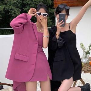 ชุดเดรสโค้ทผ้าแคนวาสทรงยาวสไตล์เกาหลี ชิคแบบฝรั่งเศส ปกเสื้อแบบมีปก ติดกระดุมสามเม็ด สายผ่าข้าง สำหรับฤดูใบไม้ร่วงปี 2026 ขายส่ง - Product Image 1