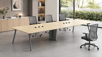 Grande table de réunion pour salle de conférence, table de bureau moderne avec gestion des câbles, finition bois et pieds en métal
