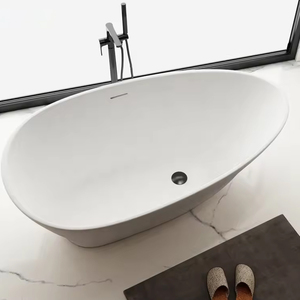 Freestanding Artificial Stone Soaking Bathtub Solid Surface Shower Tub with <b>Drainer</b> for Hotel Use - Product Image 5