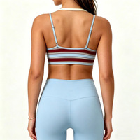 Soutien-gorge de yoga respirant à double couche avec design rayé, en nylon recyclé écologique (75 % nylon, 25 % élasthanne), col halter, pour la gym et le sport