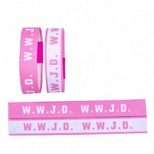 W.W.J.D. Personalizado de Fábrica Pulsera de tela jacquard con estampado de letras, ajustable, elástica, promocional. - Product Image 3