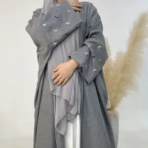 LMY New Abaya Designs 2023 Islamic Clothing Abaya Women Kimono Cardigan Muslim Women's Dresses Moon Embroidery EID Linen Abaya