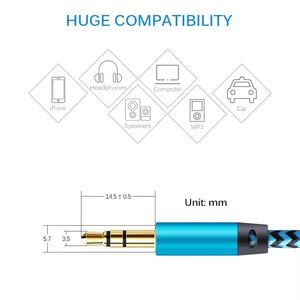 Câble AUX pour voiture, 3 pieds, câble audio auxiliaire 3,5 mm, câbles AUX tressés stéréo compatibles avec les écouteurs, la voiture et les enceintes - Product Image 4