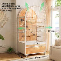 Cage à oiseaux en bois massif de luxe pour villa, verre transparent spécial anti-éclaboussures, fermeture à bouton, ne fait pas de meubles pour animaux de compagnie