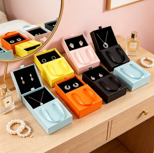 Cajas de Embalaje de Joyería de Lujo Personalizadas en Rosa, Negro y Blanco, Rectangulares, con Cajones Deslizantes, de Papel, con Terciopelo, para Guardar Collares - Product Image 6