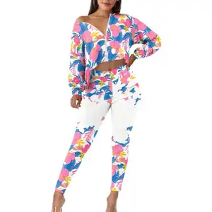 Dropshipping Print Monster leaves hibiscus plumeria 2 Piece Set Women Two Pieces Women's Sets