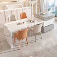 Nouvelle table à manger îlot Nansen en quartzite de forme pagode avec bar à thé intégré extensible et évier de préparation multifonctionnel
