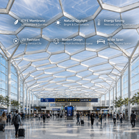 Système de toiture en membrane PTFE sur mesure, structure transparente et légère, auvent pour stade, aéroport, centre commercial, parc, entrepôt, hôtel