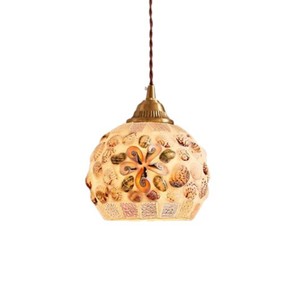 French Country Style Pendant <b>Light</b> Round Single Head Creamy Shell Design LED Home Decor Lighting Bedroom Balcony Fixture - Product Image 5