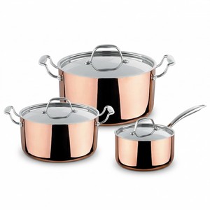Nouvel arrivage d'usine : Ensemble de 6 casseroles et poêles en cuivre triple couche avec poignées, fond à <span class=keywords><strong>induction</strong></span>, comprenant une casserole, une marmite et une cocotte. - Product Image 1