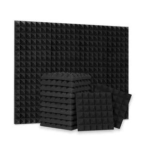 Çin PU malzemeleri 12 paket stüdyo dekoratif köpük sünger 12X12X2 siyah renk piramit levha ses yalıtımı akustik köpük