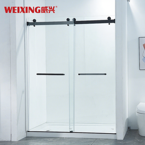 Porta Doccia Scorrevole Doppia Senza Telaio in Vetro Temperato e Acciaio Inox 304 Nero Opaco di Alta Qualità per Bagno - Product Image 1