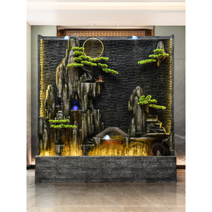 Fuente de cascada para exteriores, fuente de Feng Shui, fuente de pared de fibra de vidrio con luz, cortina de agua grande con rocalla - Product Image 2