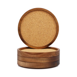 Sous-verre en <span class=keywords><strong>liège</strong></span> avec bord en bois d'acacia, absorbant et résistant à la chaleur, pour la maison et le bar - Product Image 1