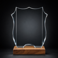 Trophée personnalisé en cristal avec base multiple en bois et plaque en verre gravée pour la reconnaissance d'entreprise et la reconnaissance des employés