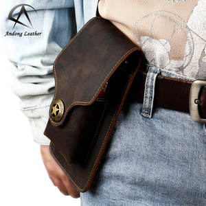 Sac banane vintage en cuir Crazy Horse Andong pour homme, sacoche de téléphone en cuir de vachette, sac de ceinture pour le travail en extérieur, le sport et les clés, sac à main - Product Image 1