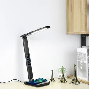 Multifunctional Smart Bedside Lampara Led Light Wireless Charging Desk Lamp with USB Output Port Calendar Table Lamp for Phone
