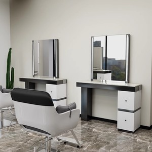 Mesa de peluquería de acero inoxidable para salones, muebles de salón de mármol, mesa de espejo, muebles de barbería - Product Image 2