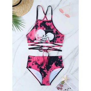 Conjunto de bikini triangular de 2 piezas para mujer, traje de baño personalizado 3D sin espalda, tanga con cordones, halter con decoración de cristal, traje de baño con estampado animal - Product Image 6