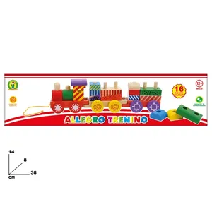 Allegro Trenino Wooden Train 16 Colorful <b>Blocks</b> 12+ Months Push Pull Toy - Product Image 1