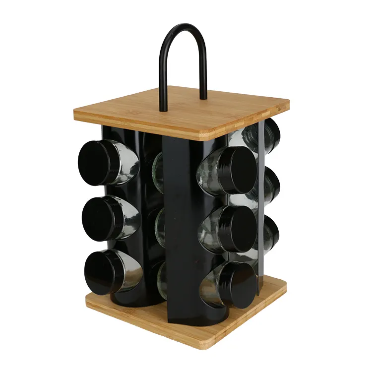 Porte-épices en bambou de haute qualité avec logo personnalisé pouvant accueillir 12 boîtes d'assaisonnement porte-épices organisateur de cuisine