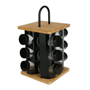 Высококачественная бамбуковая подставка для специй с логотипом под заказ, 12 банок для приправ, кухонный органайзер для специй