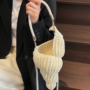 กระเป๋าถือชายหาดทอด้วยมือคุณภาพสูงกระเป๋าสะพายไหล่ทรงเปลือกหอยถักด้วยมือแบบเปิดคู่ - Product Image 2